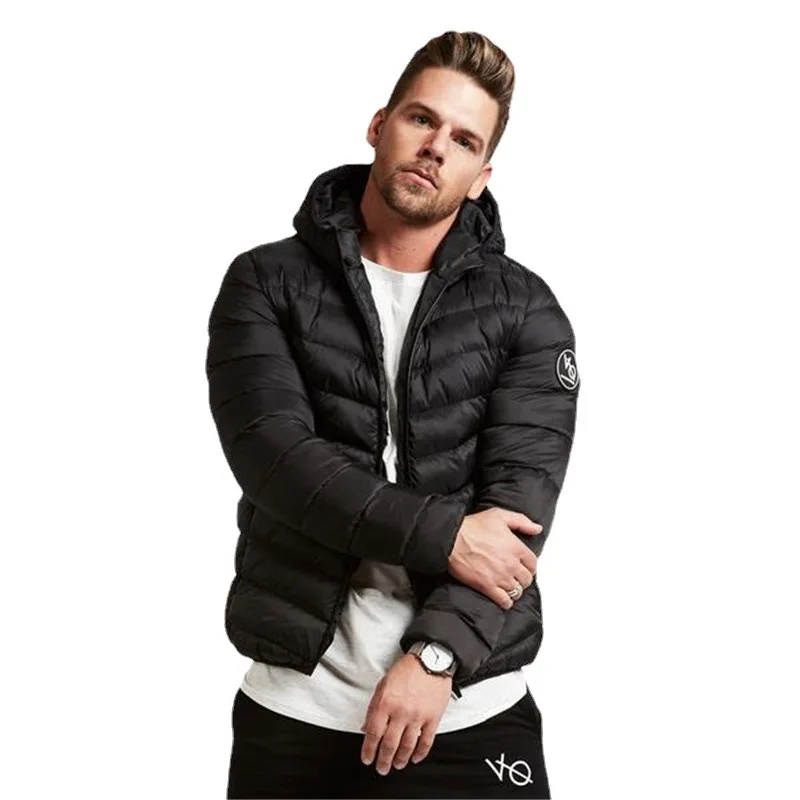 Winter new men's down jacket Muscle fitness men's sports hooded zipper jacket cotton jacket running fitness training clothes