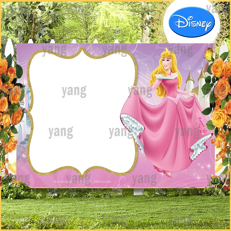 Lovely Disney Princess Sleeping Beauty Aurora Romantic  Magic Mirror Castle Photo Backdrop Party Pink Backgrounds Decoration