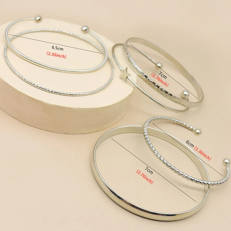 6pcs/set Star Bangles Bracelets for Women Simple Multilayer Geometric Opening Bangle Cuff Bracelet Punk Jewelry Set Accessories