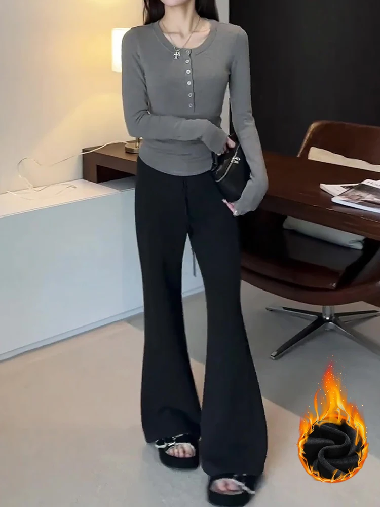 Plus Size Dark Gray Skinny Casual Pants Women Autumn and Winter 2024 New Drawstring Sweatpants High Waist Slim fit Slimming ...