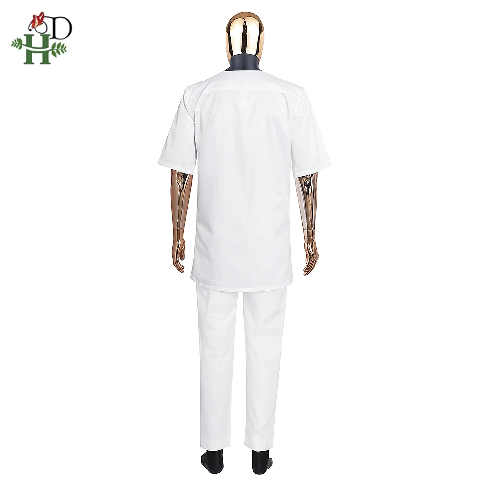 H&D African Clothes for Men 2 Pieces Set Fashion Embroidered Tops and Pants Traditional Clothing Rich Bazin Original Wedding