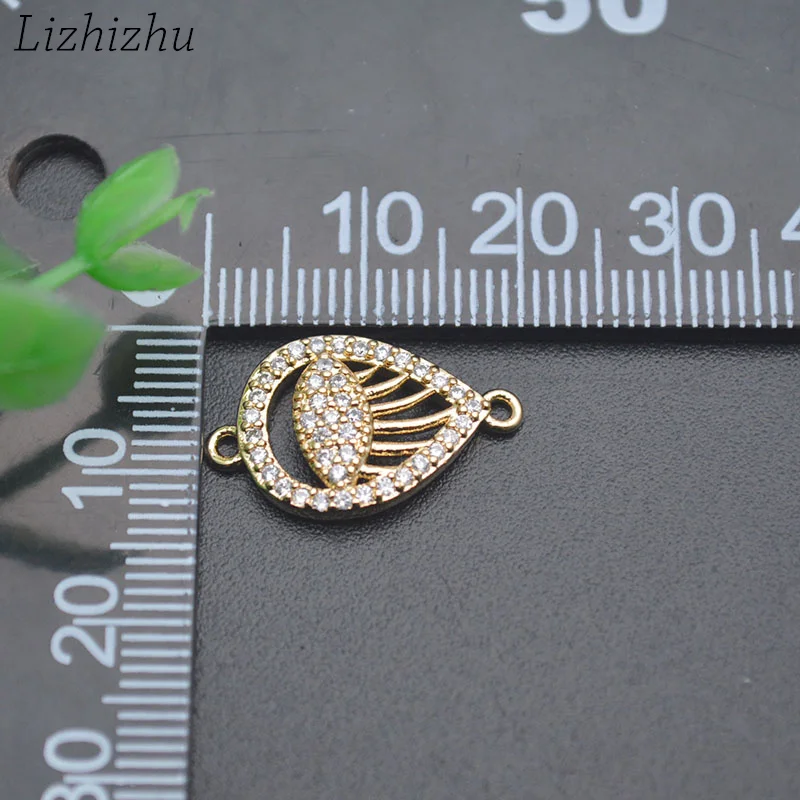Good Quality Color Remain  Gold Plating CZ Pave Waterdrop Evil Eye Charm Connectors for DIY Fashion Woman Jewelry Making 10pc