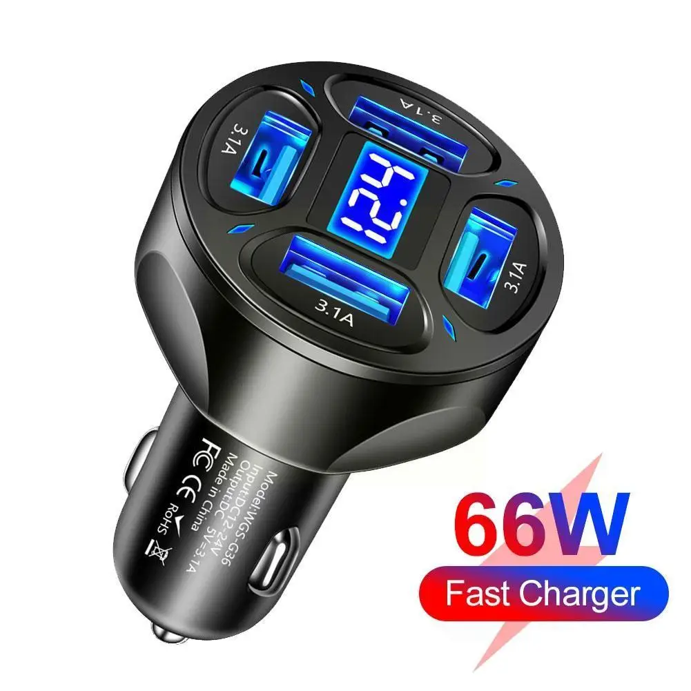 

Автомобильное зарядное устройство с 4 USB-портами, 66 Вт
