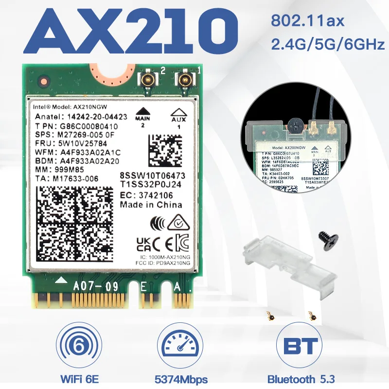 Wifi 6E Intel AX210 AX210NGW Bluetooth 5,2 5374Mbps беспроводная Wi-Fi 6 карта AX200 AC9260 8265 8260 7265 7260 3168 3165 M.2 адаптер
