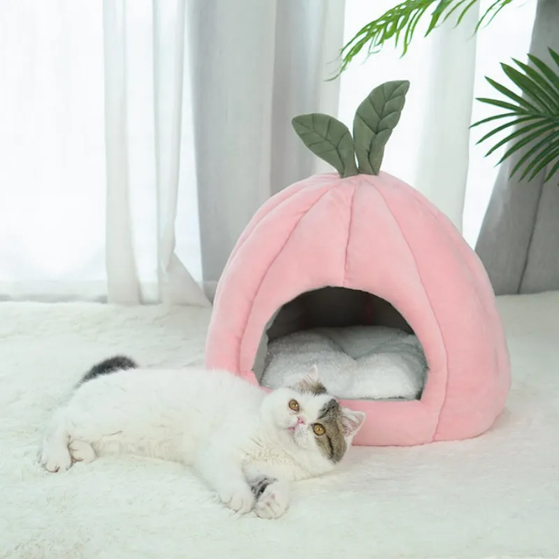 

Cat Nest Semi-Enclosed Warm Cat House Dog Bed Winter Plush Thickened Round Removable Pet Accessories Small Animal Accessories