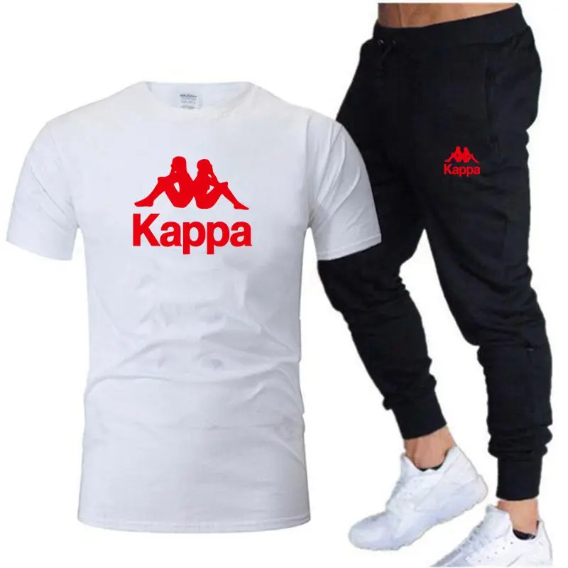 Kappa Fitness Jogging Suit Sportswear Printed Short-sleeved T-shirt+trousers Men's and Women's Sports Men's Summer Cotton Style