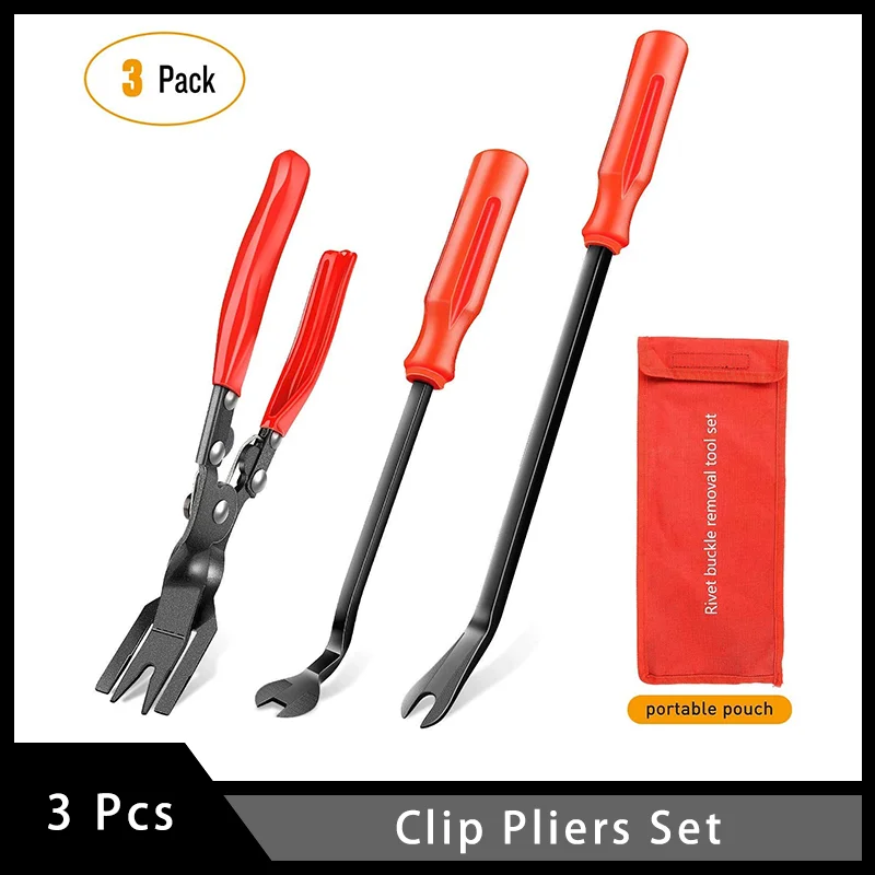 

3 Pcs Clip Pliers Set & Fastener Remover - Auto Upholstery Combo Repair Kit with Storage Bag for Car Door Panel Dashboard