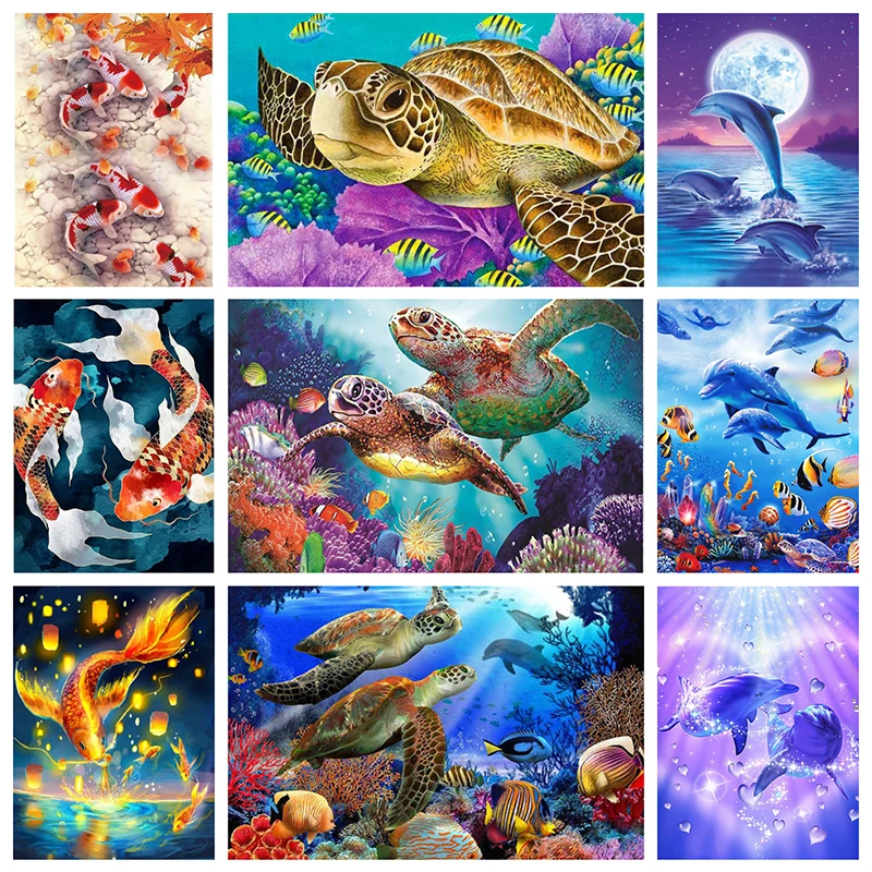 

5d Diamond Painting Stitch Cuadros Decorativos Nieuwe Collectie 2022 Animal Crossing Fish Dolphine Turtle 5d Quadros Decorativos