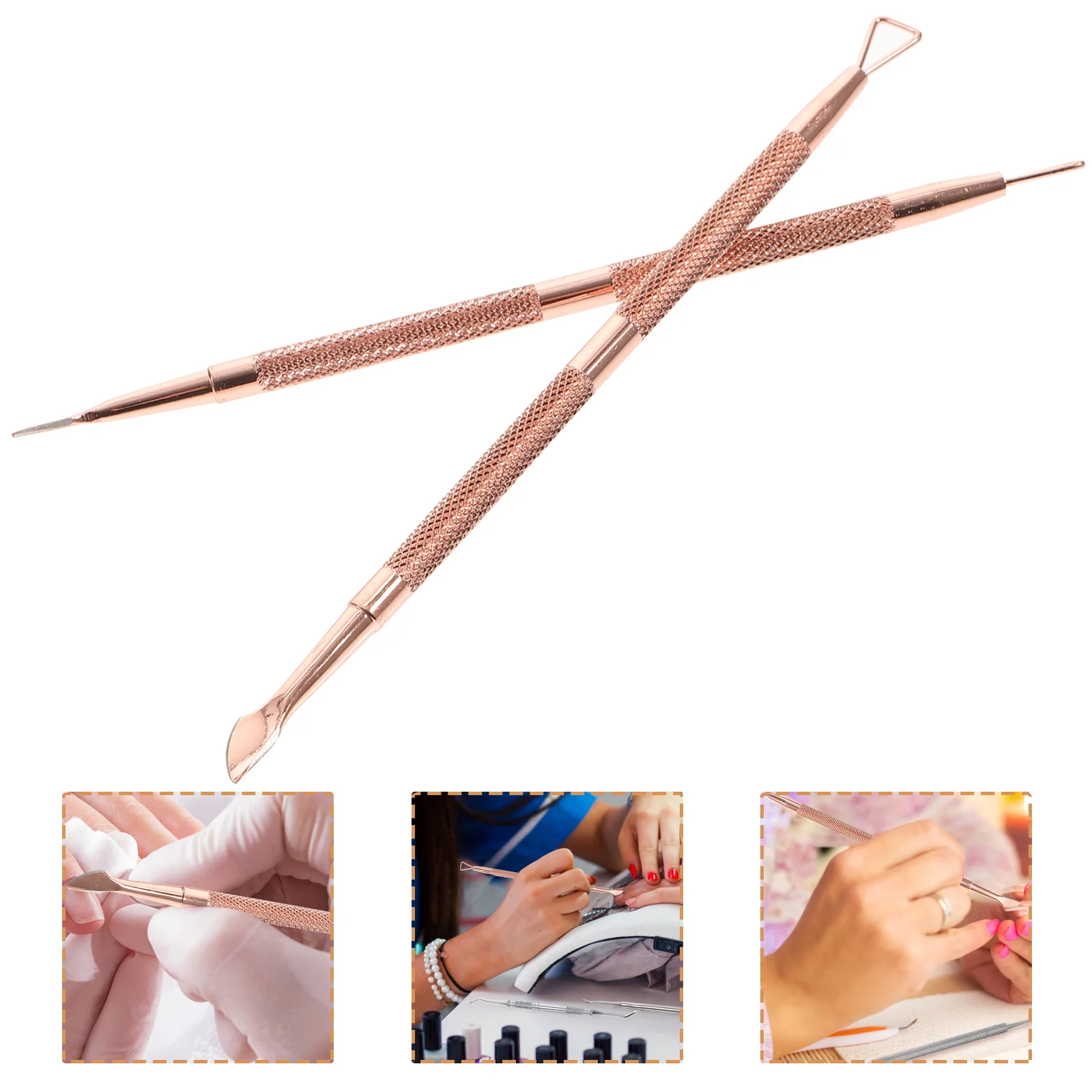 

Cuticle Pusher Tools Remover Nail Metal Pedicure Two Trimmer Toenail Head Cleaner Sides Removal Polisher Polish Tool Manicure