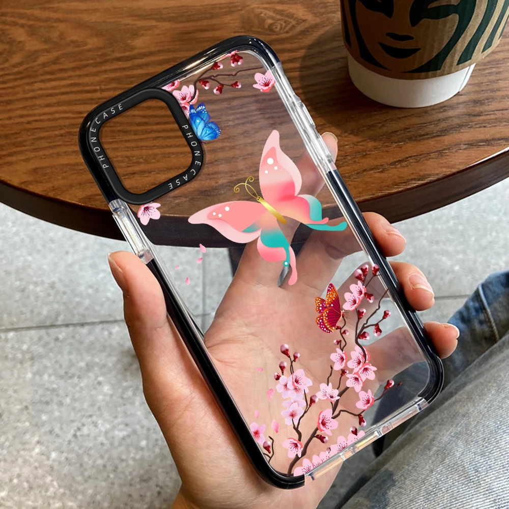 

Butterfly Floral Phone Case for iPhone 14ProMax 13Pro 12ProMax Luxury Cover for iPhone 14 14Plus 11 Pro Max Transparent Capinha