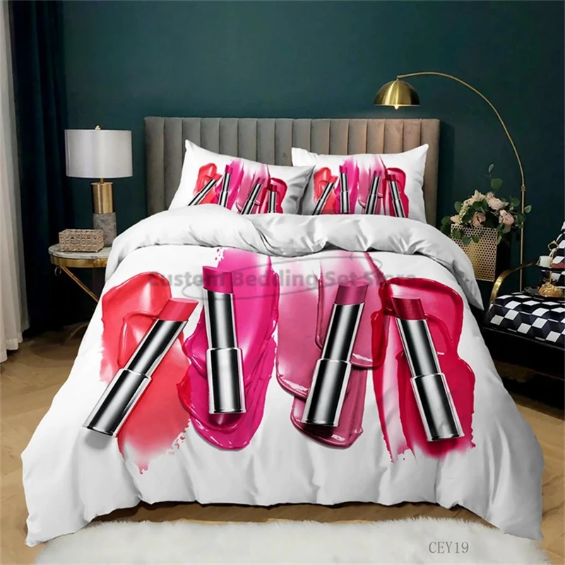 

Duvet Cover Fashion Cosmetics Theme Perfume Lipstick Nail Polish Brush Bedding Set Queen King Size Full Size Girls Ladies Gift