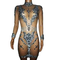 shiny costume for women perspective mesh gauze sequins rhinestones theatrical costume stage wear lady nightclub outfit dance