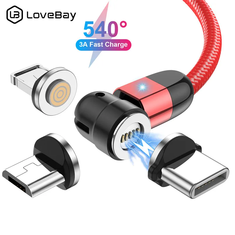 

Lovebay 540 Degrees Rotating Magnetic Cable Micro USB Type C Phone Cable For iPhone11 Pro Max Samsung Xiaomi USB Cord Wire Cable