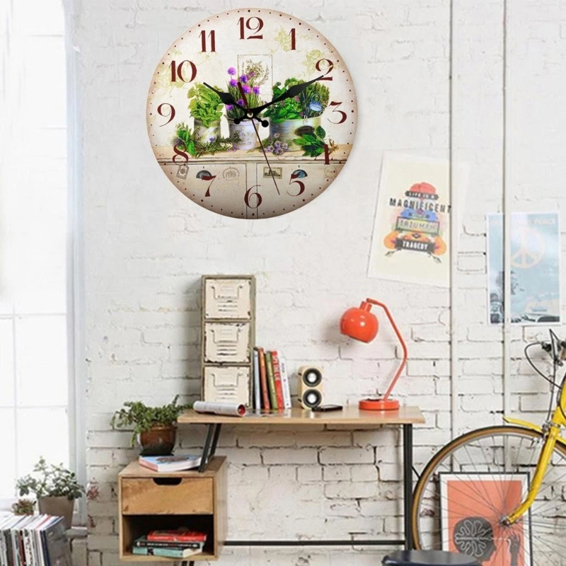 

Настенные деревянные часы в винтажном стиле, круглые Настенные часы для гостиной, кухни в деревенском стиле