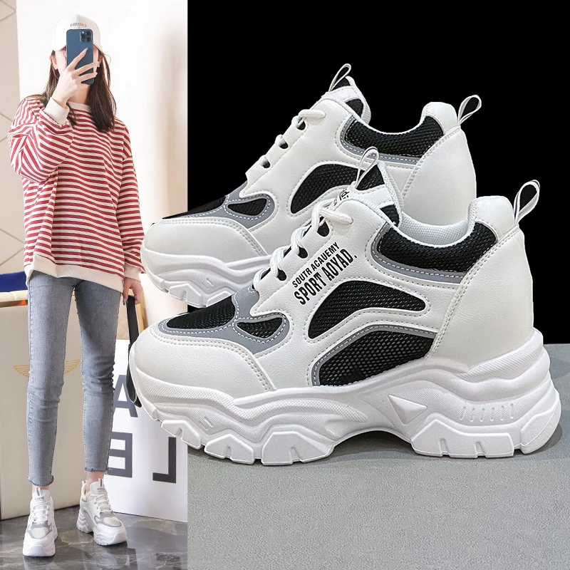 2023 Hidden High Heels Women's Sports Shoes Breathable Mesh Platform Sports Shoes Women's Mix and Match Elevated Casual Shoes