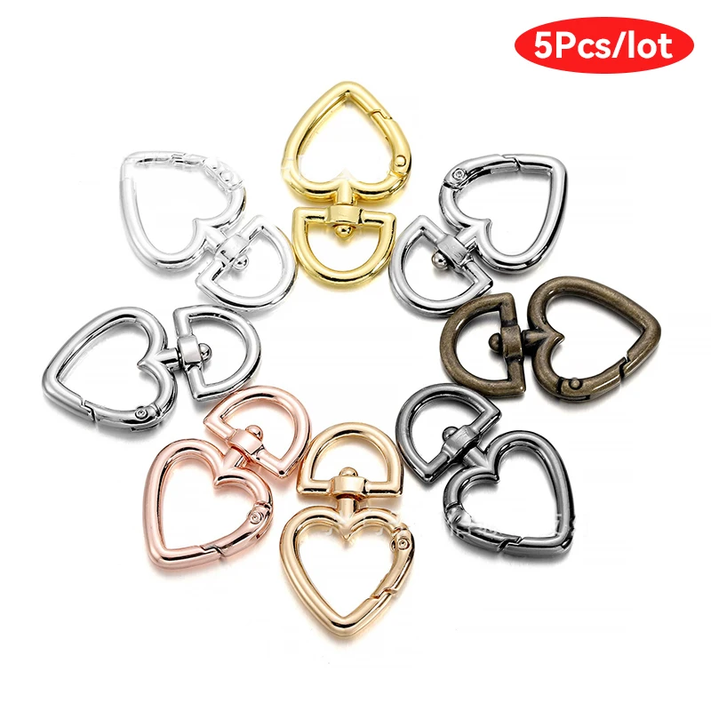 

5pc Heart Shape Metal Spring Gate Openable Leather Bag Handbag Belt Strap Buckle Connect Keyring Pendant Key Chain Snap Clasp