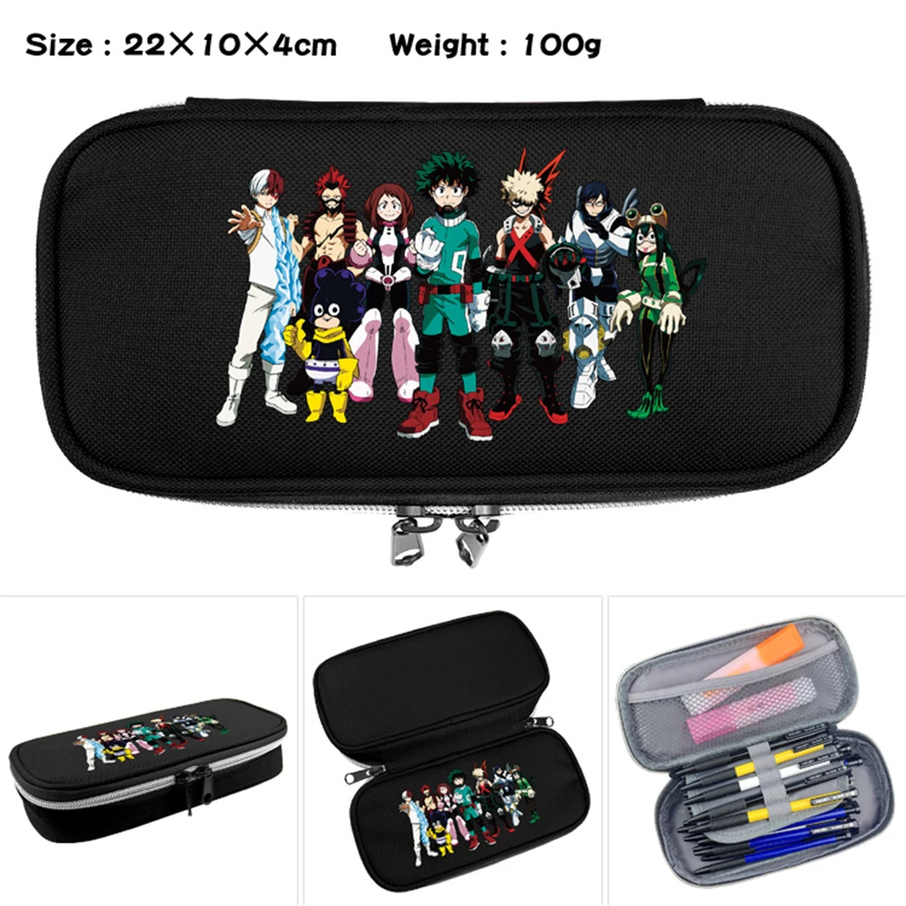 

My Hero Academia Nylon Penbag Cartoon Printing Stationary Bags Fashion Cosmetic Cases Student Double Zipper Pencil Case Gifts