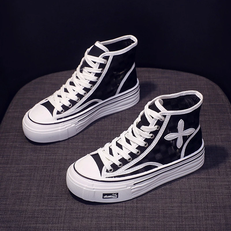 

Spring and Summer 2022 New Fashion Thick Bottom Leisure College Style High Top Canvas Shoes Women Breathable Fashion All-match
