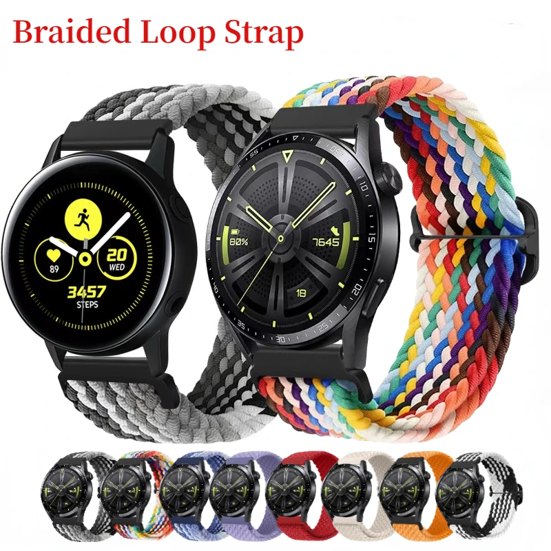 

20mm 22mm Nylon Braided Loop Strap For Samsung Watch 5 4 3 40mm 44mm Huawei Watch 3/GT3 Bracelet Wristband Amazfit GTR/GTS band