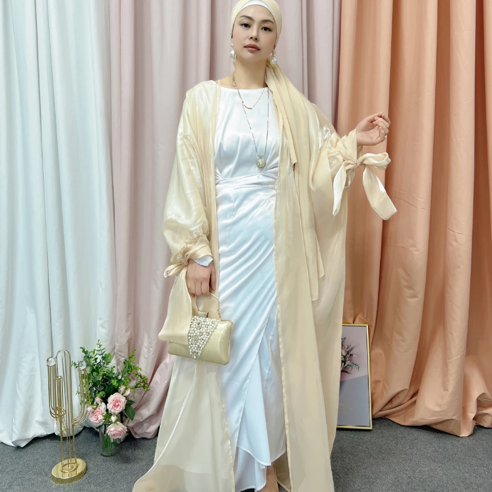 Open Abaya Muslim Dress Dubai Luxuryhigh Classorganza Balloon Sleeve Robe Aid Sari African Woman Boubou Kameez Jalaba Arabic