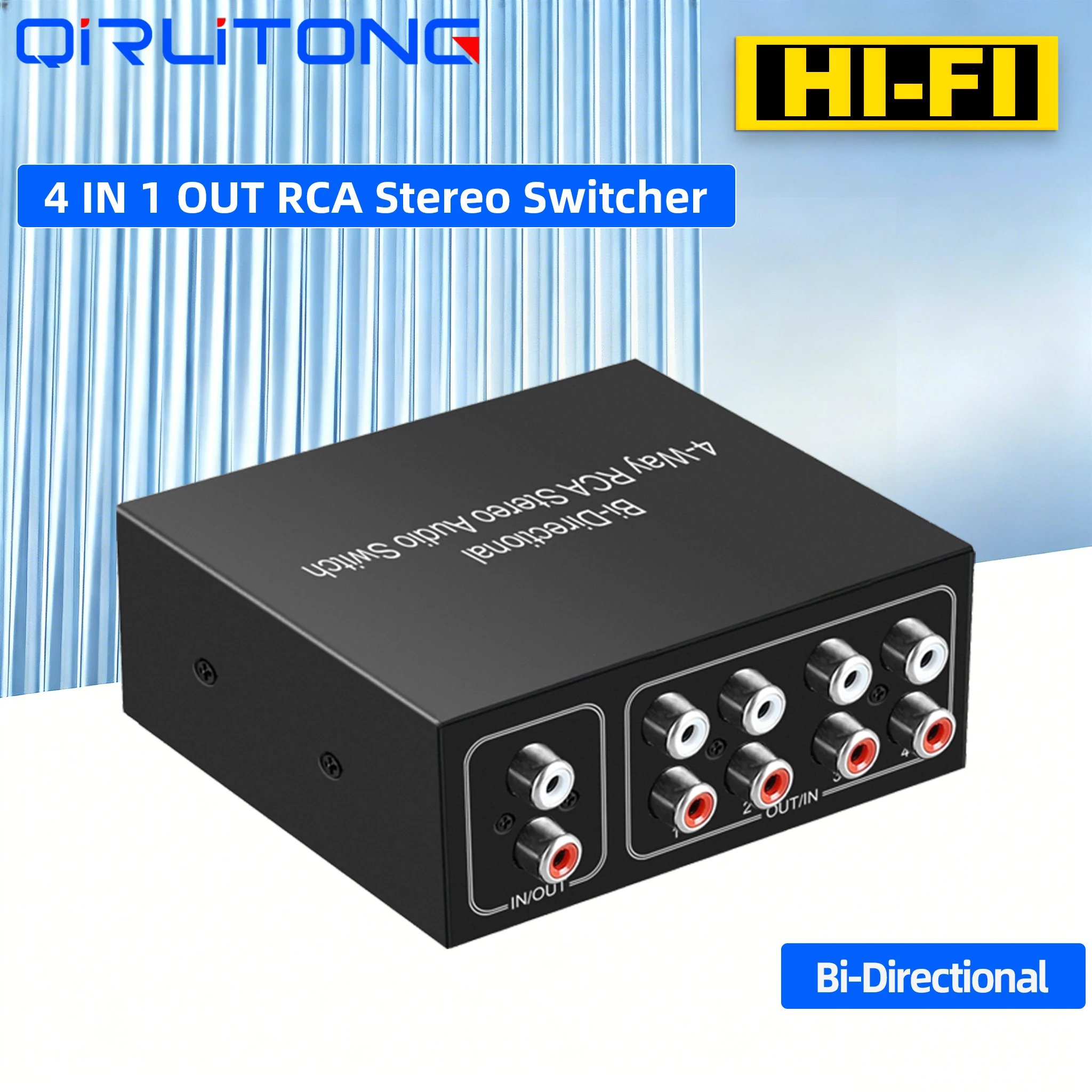 Фото Двухнаправленный переключатель-сплиттер 4x1 RCA, стерео переключатель, селекторный блок, передача сигнала без потерь, черный корпус, 24BB №1