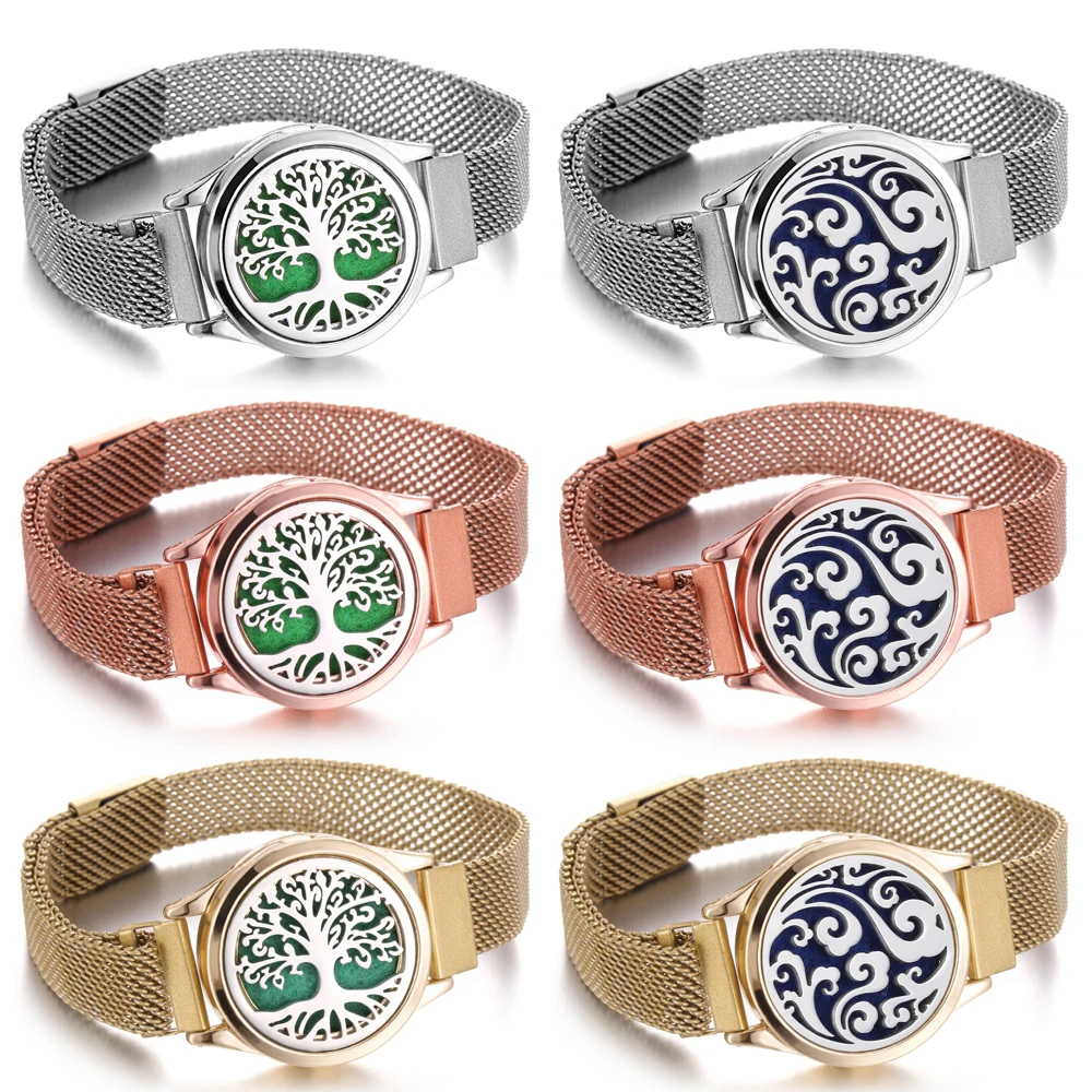 

Женский браслет для часов из нержавеющей стали с распылителем эфирного масла