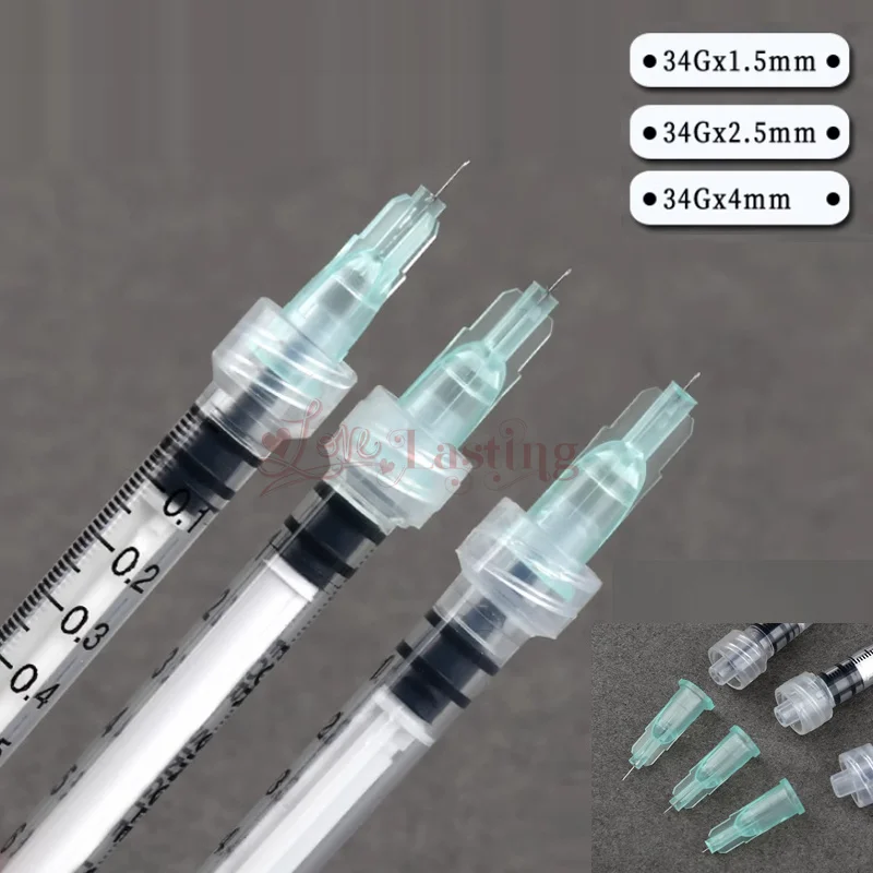 Фото 1 мл шприцы luer + 34G4MM + 32G4MM + 30G4MM 2,5 мм инъекционные иглы иглы для рисования инструмент острые остроконечные иглы иглы для татуировки №1