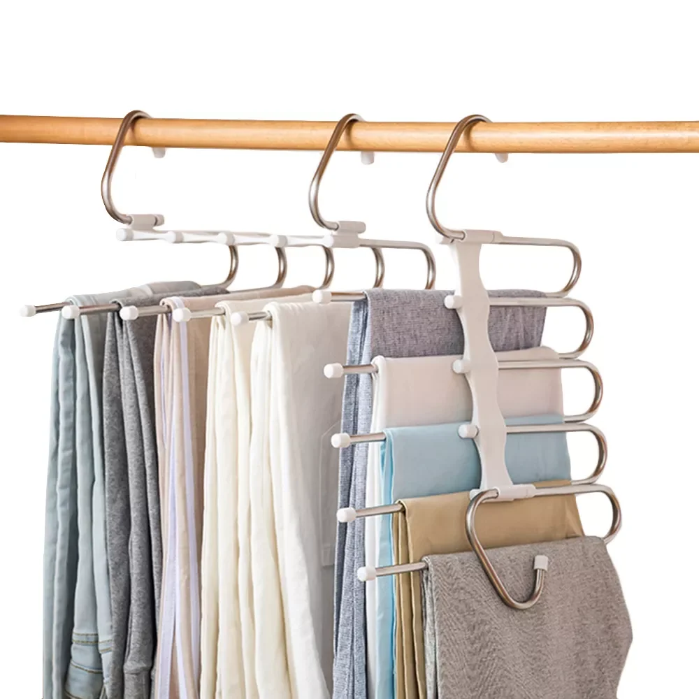 

5 in 1 Hangers for clothes Multifunction Storage Clothes hanger Stainless Multifunction Pant Rack wardrobe organizer Shelves