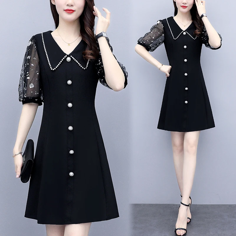 Женское черное свободное летнее платье, женская блузка-трапеция, приталенное повседневное милое платье в стиле High Street, одежда