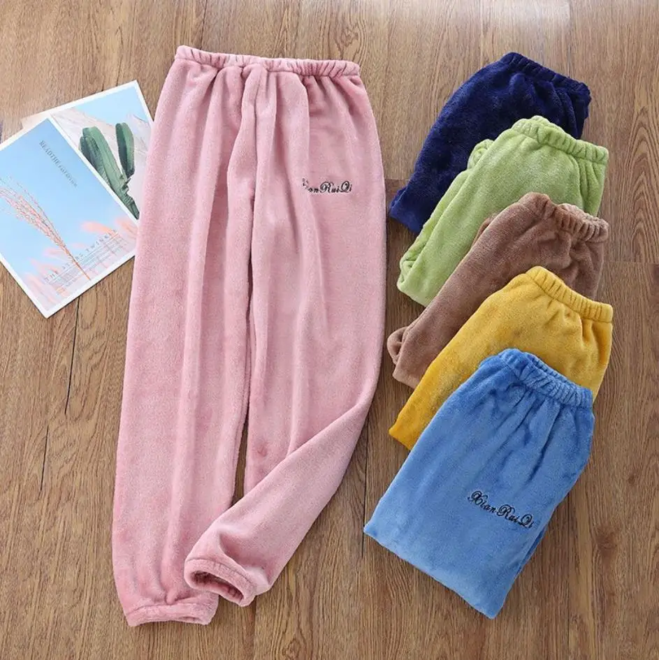 

Winter Thick Women's Flannel Pajama Pants Sleep Bottoms Close-up Leg High Waist Loose Large Size Coral Fleece Warm Home Trousers