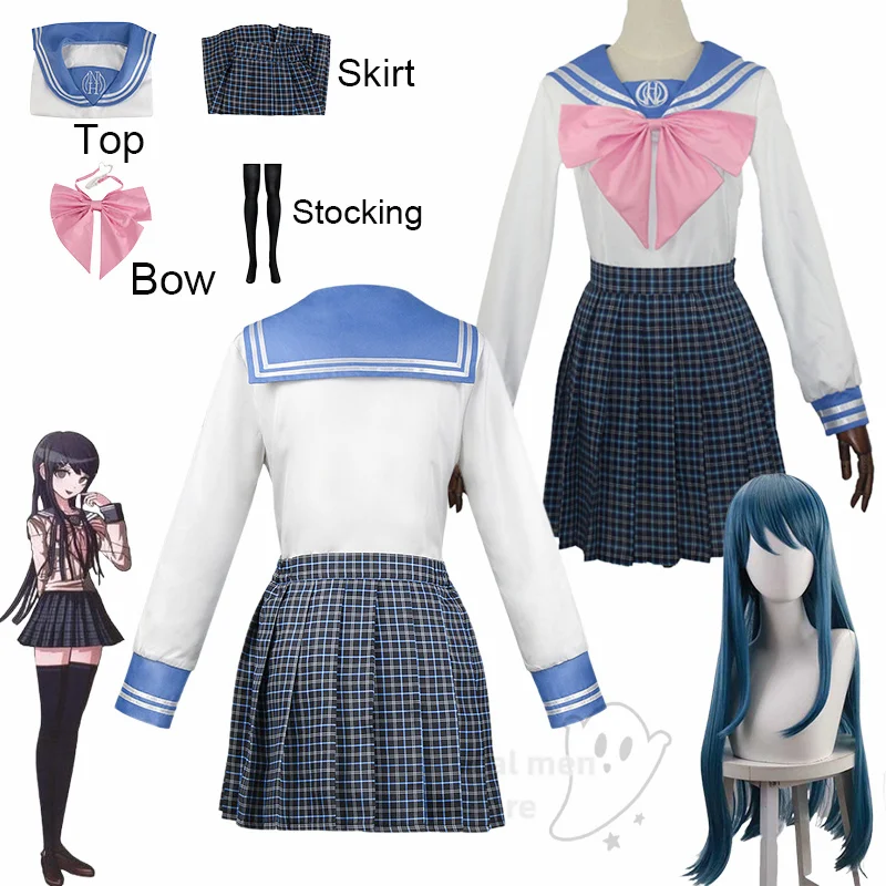 

Danganronpa Cosplay Costume Anime Maizono Sayaka Uniform Women Plaid Jk Skirt Halloween Christmas Gift Sailor Suit Wigs
