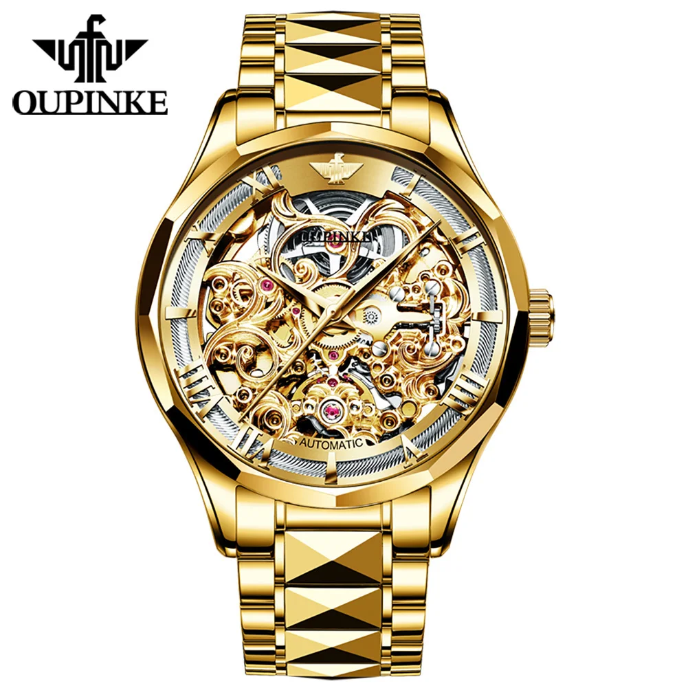 

2023 Original Automatic Mechanical Watch For Men OUPINKE Swiss Skeleton Luxury Sapphire Crystal Tungsten Steel Strap Wristwatch