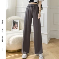 women pants new wide leg pants with side split with high waist and drooping feeling elastic waist lace up women pants 94b