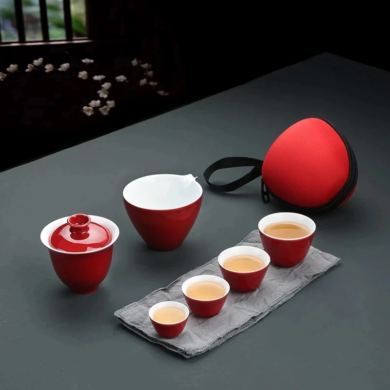 

Керамический чайник Gaiwan, один чайник, четыре чашки, чайные наборы, портативные дорожные чашки для дома и офиса, керамический контейнер для ч...
