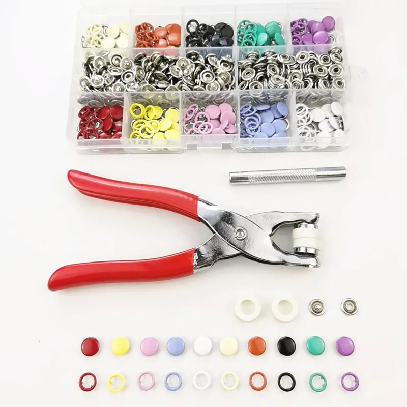 

10 Color 100/200 Set Metal Sewing Buttons With Plier Tool Hollow/Solid Prong Press Studs Snap Buttons Fasteners for Clothes Bags