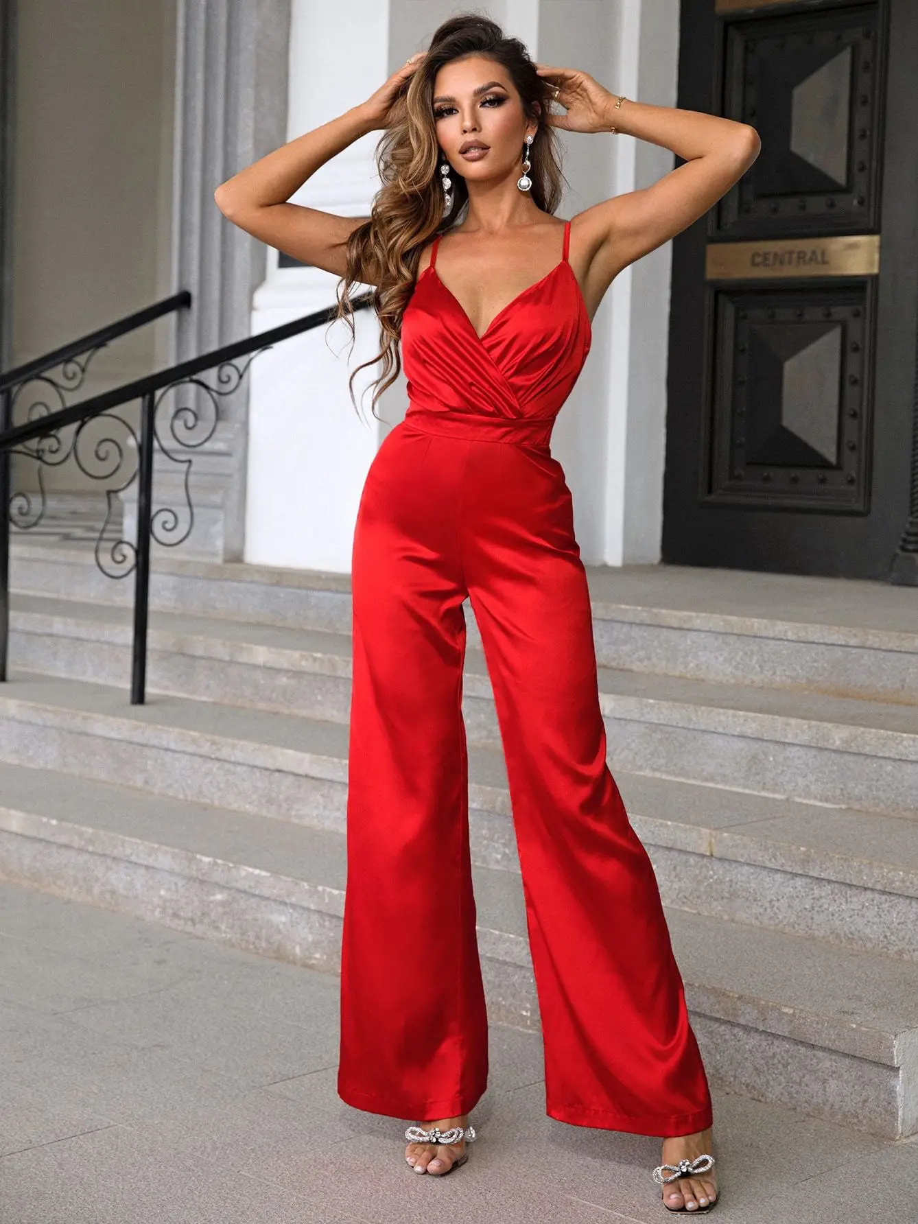 

Pofash Surplice Neck Wide Leg Cami Jumpsuit