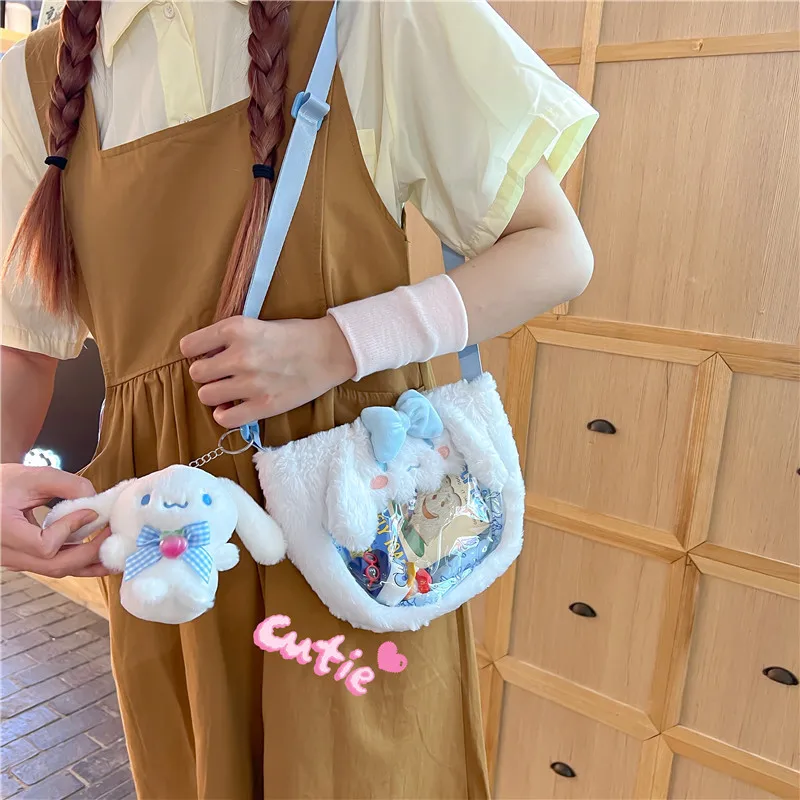

Women's new cute transparent PVC mobile phone bag girl plush doll small shoulder bag