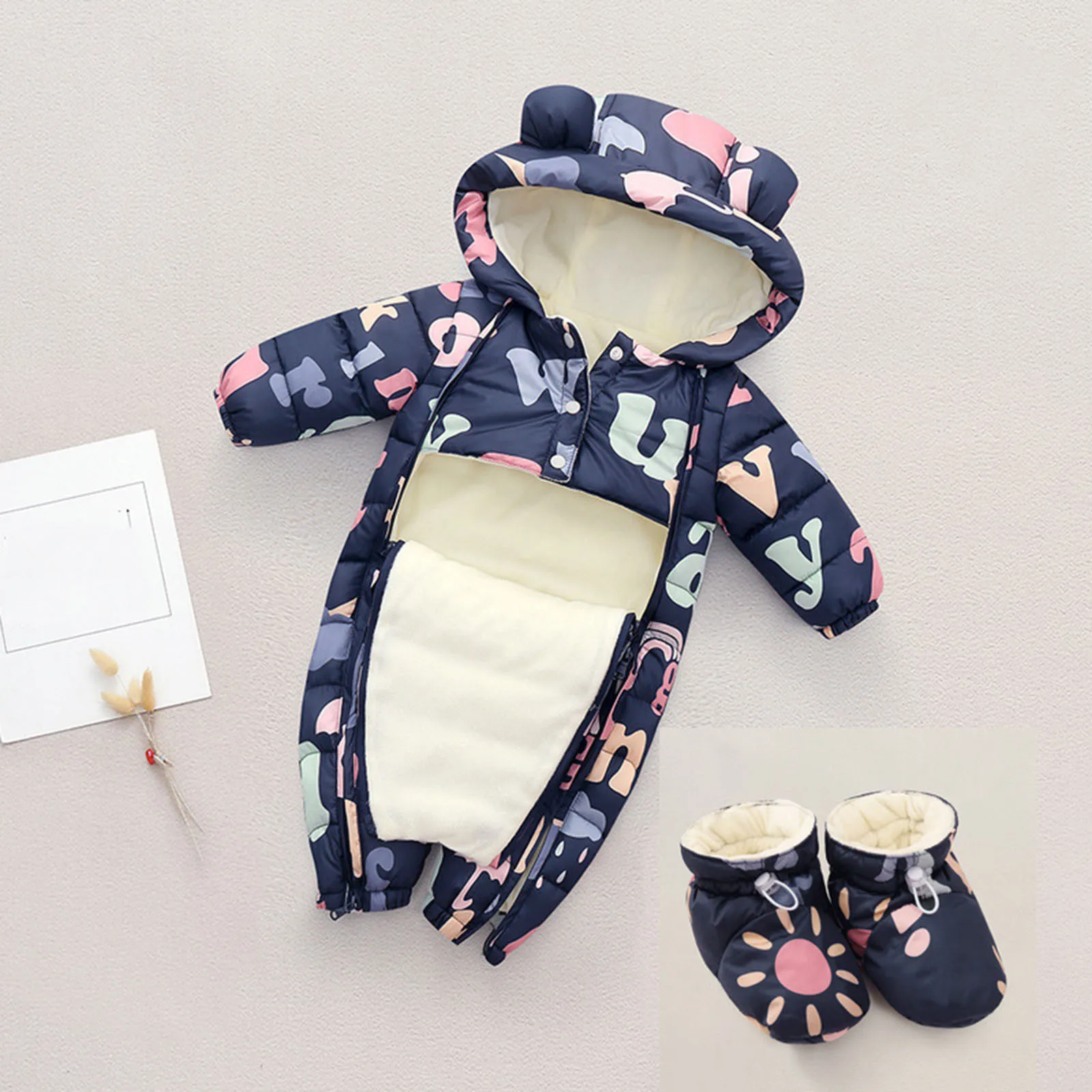 

Toddler Suspenders And Bow Tie Set Infant Newborn Baby Boys Girls Cute Cartoon Hooded Snow Wear Jumpsuit Outwear Snowsuit Warm