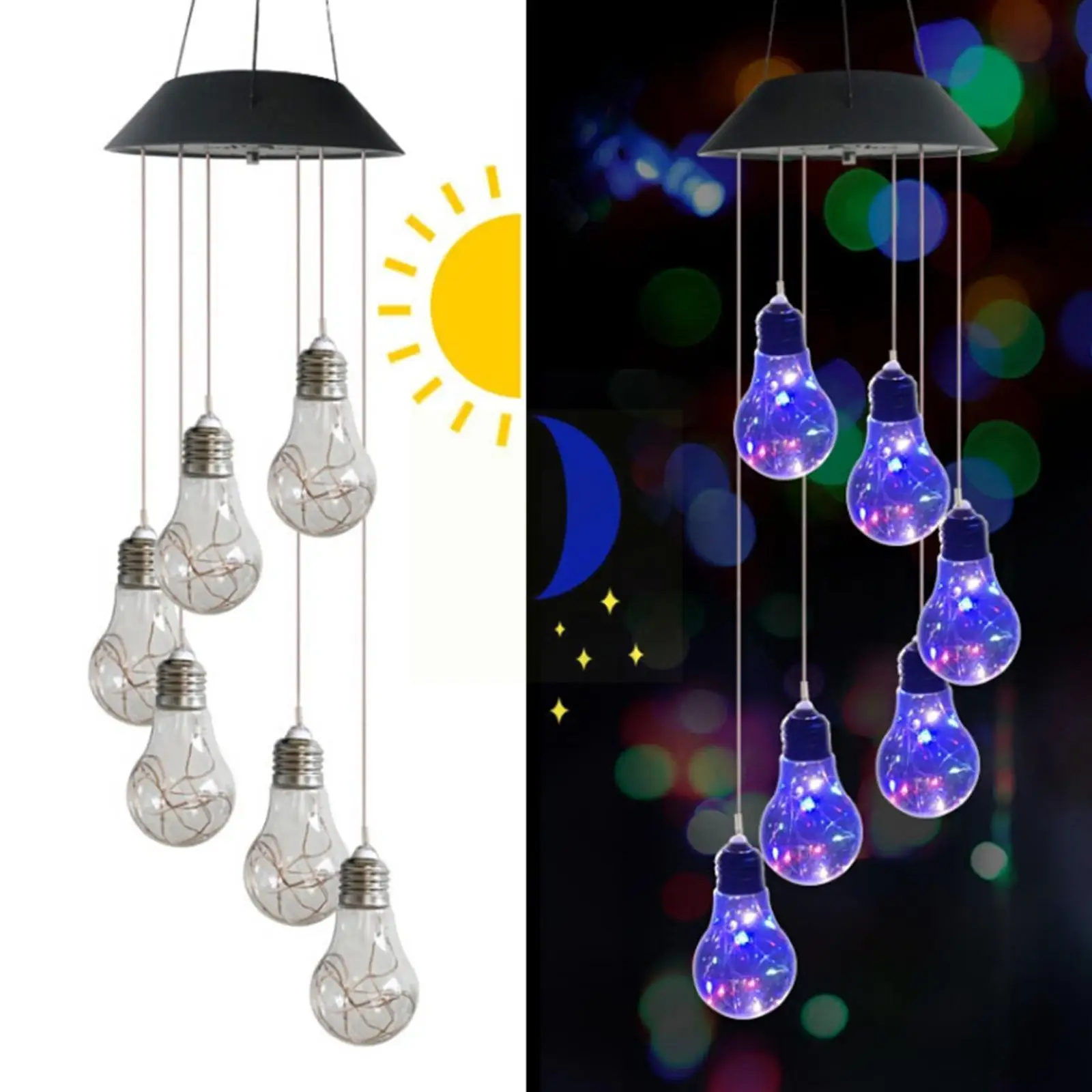 

Solar Powered Gourd Bulb Light Wind Chime Lamp Abs Material Led Changing Hanging Light For Outdoor Garden Decoration 3 Mode T9l6