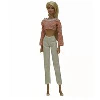 pink floral shirt pants 11 5 doll outfits for barbie dollhouse clothes crop top trousers 16 accessory for barbie clothing toys