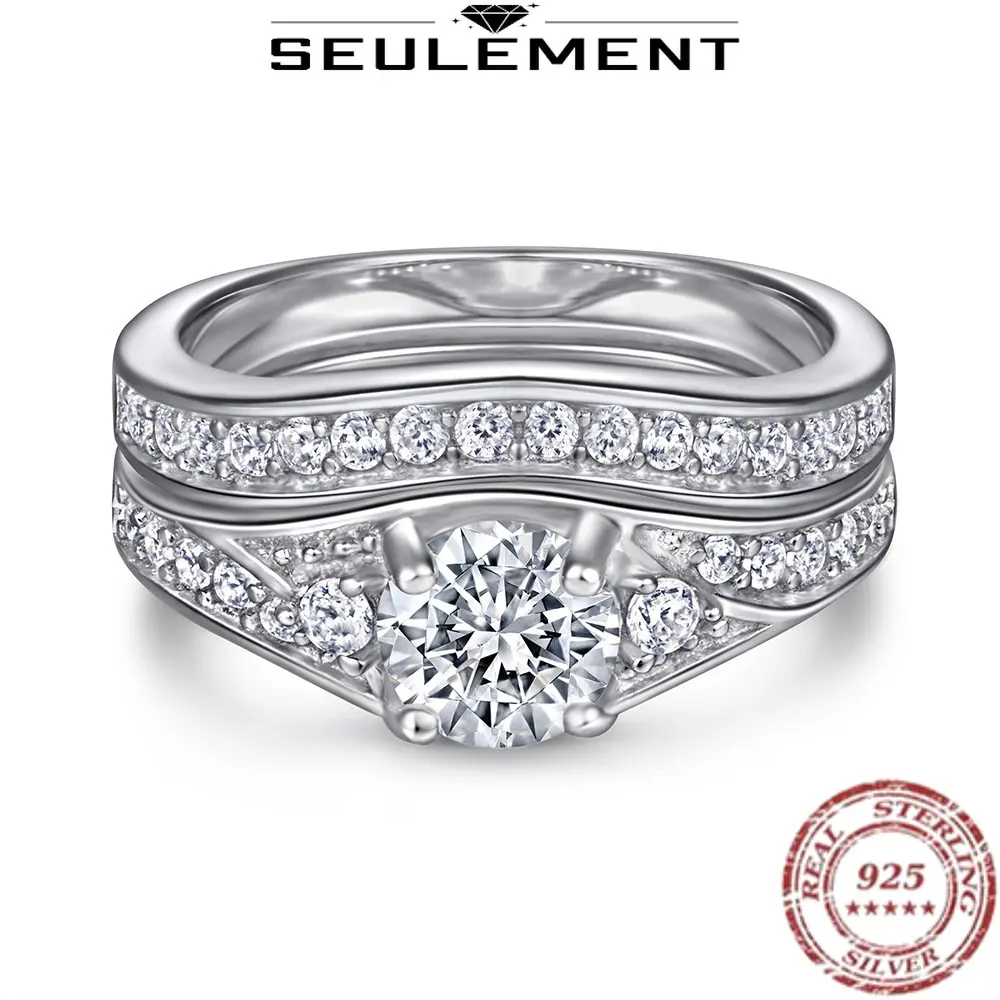 

Seulement 925 Sterling Silver Bridal Ring 5a Cubic Zirconia CZ 2pcs Wedding Band Stackable Ring Sets for Women Free Engraving