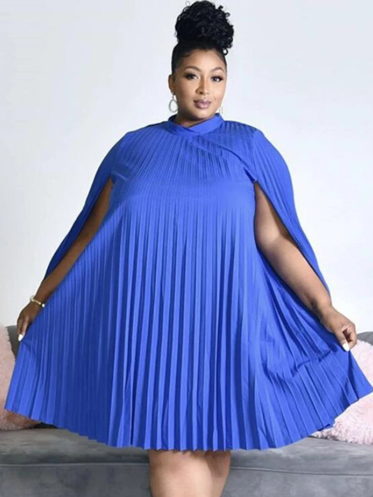 Plus Size Dresses Women Loose Clock Sleeve Outfits Casual Knee Length Pleated Evening Party African Gowns 3XL for Ladies Summer