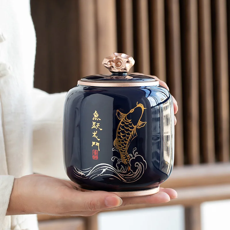 

Round Black Tea Caddy 100g European Ceramic Vintage Jar Tea Caddies Coffee Jars Container Caja Para Te Household Products 1228