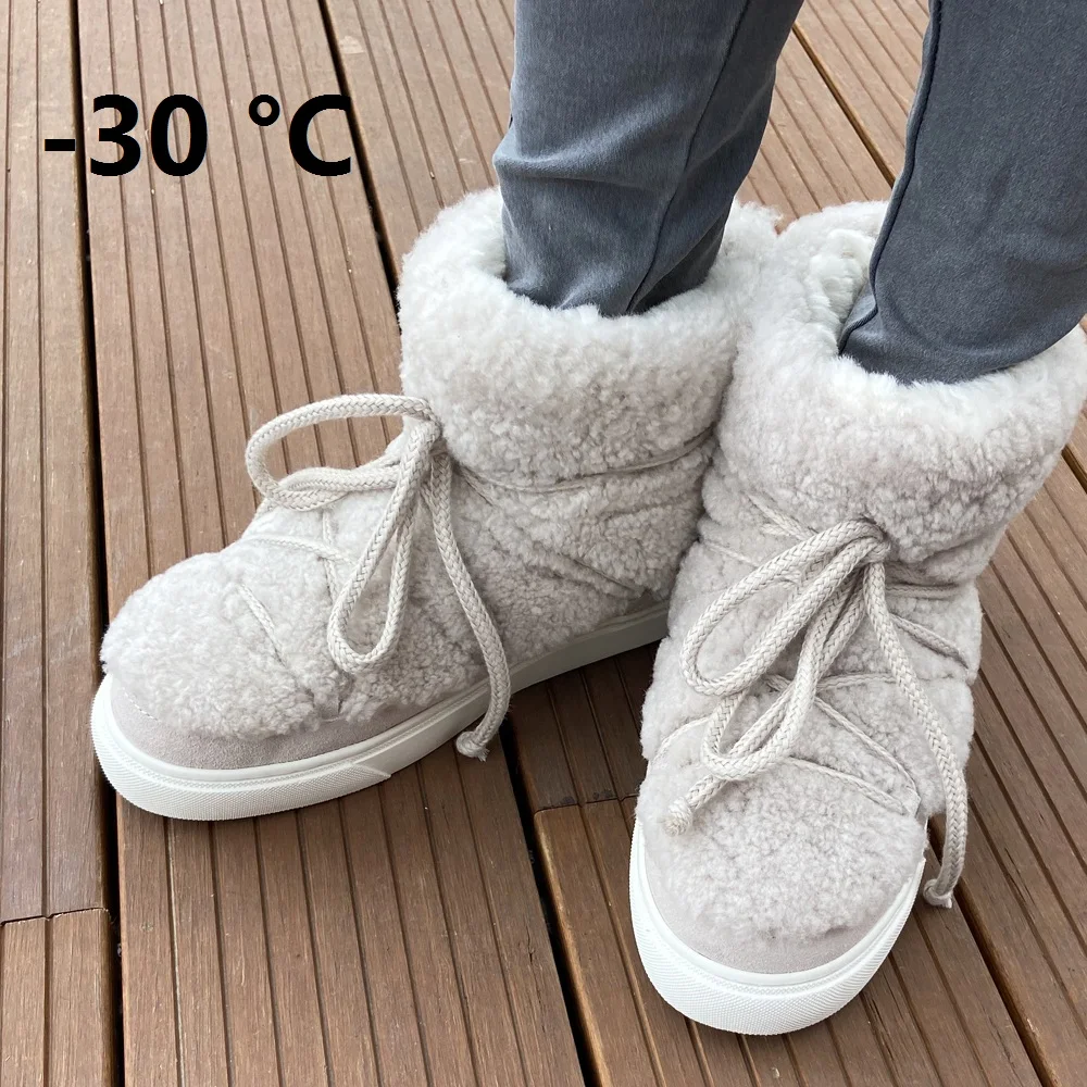 

New Fashion Women Wool Snow Boots Winter Flats Shoes Warm Ankle Boots Ladies Ladies Slip On Shoe Casual Low Heels Pink Plus Size