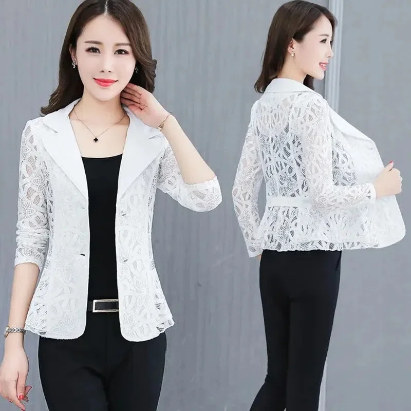 

Women's Blazer Jacket Korean 2023 Spring Summer New Slim Lace printing Small Suit Jackets Female Thin Blazers Women Coat