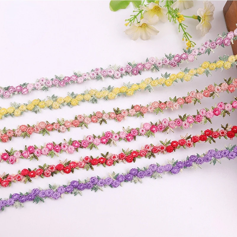 

2 Yards Colorful Flower Water Soluble Sewing Lace Fabric DIY Garment Supplies Polyester Embroidered Lace Clothing Accessories