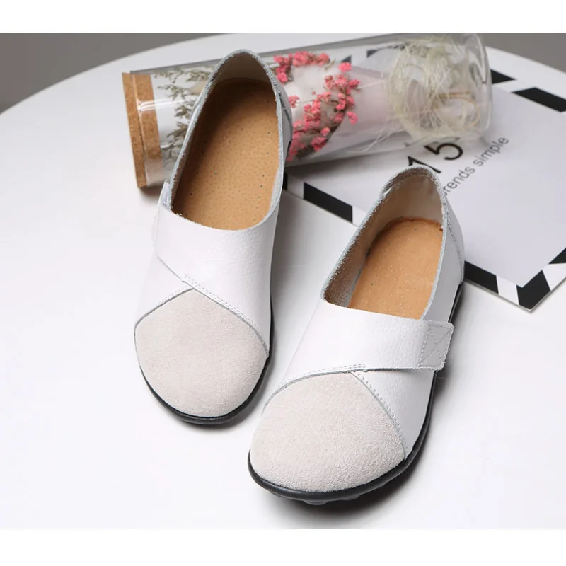 Women's Mary Jane Shoes Summer Leisure Ladies Flat Shoes Soft Sole Genuine Leather Moccasin Ladies Lefu Shoes Female Boat Shoes