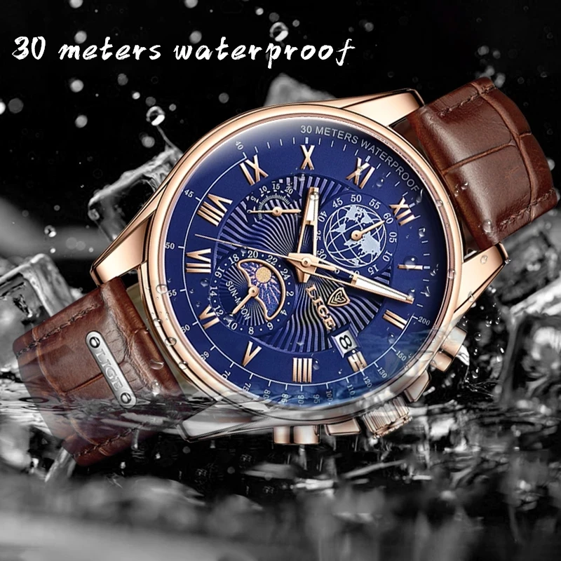 

Watches Mens 2022 Luxury Casual Leather Quartz Men's Top Brand Watch Business Clock Male Sport Waterproof Date Chronograph