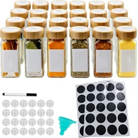 12pcs glass spice jar with bamboo airtight lids and labels clear 4oz empty square containers seasoning 120ml storage bottles