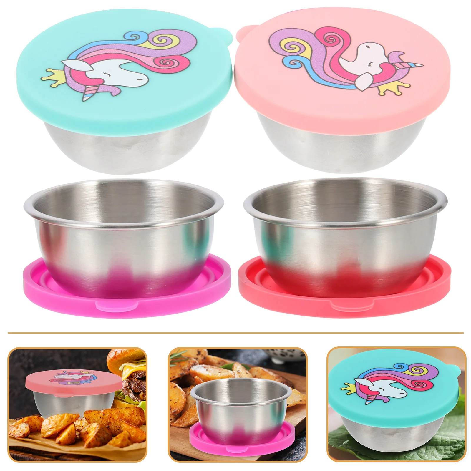 

4Pcs Household Stainless Steel Condiment Containers Sauce Packing Bowl for Picnic Packing Lunch Camping